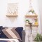 2-Tier Macramé Wall Hanging Shelves – Boho Floating Wood Shelves with Hooks for Plants, Photos, and Storage, Perfect for Bedroom, Living Room, or Bathroom